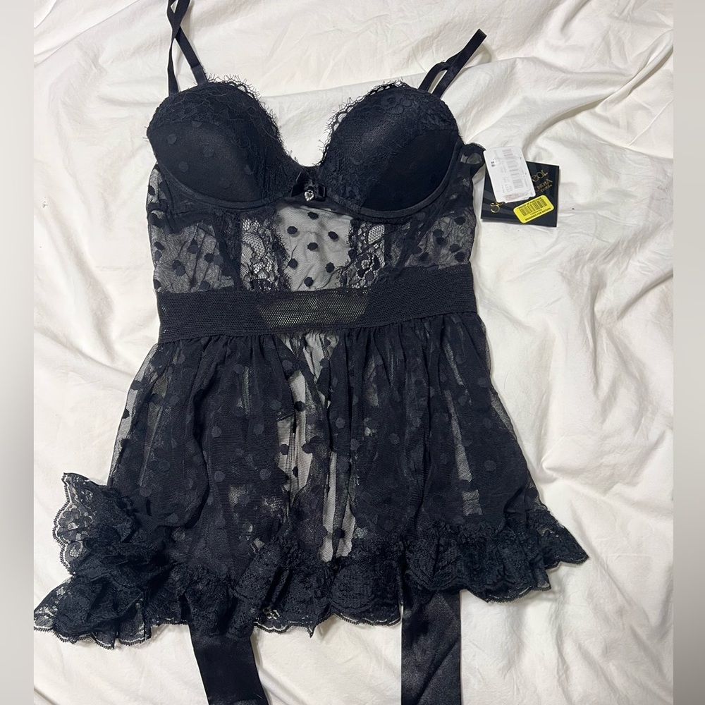 NWT Elegant Black Lace Babydoll Lingerie